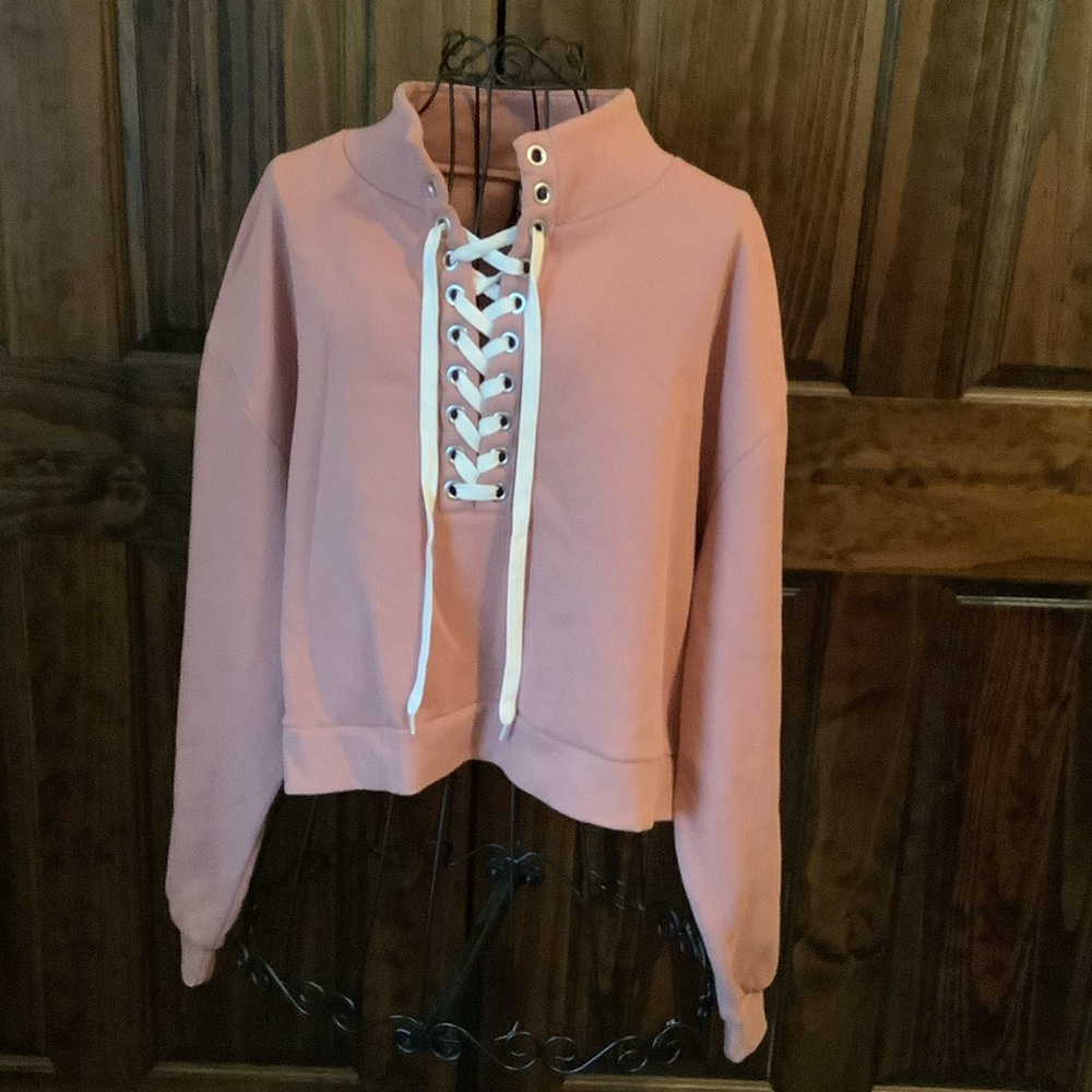 H&M Pink Lace-Up Sweatshirt